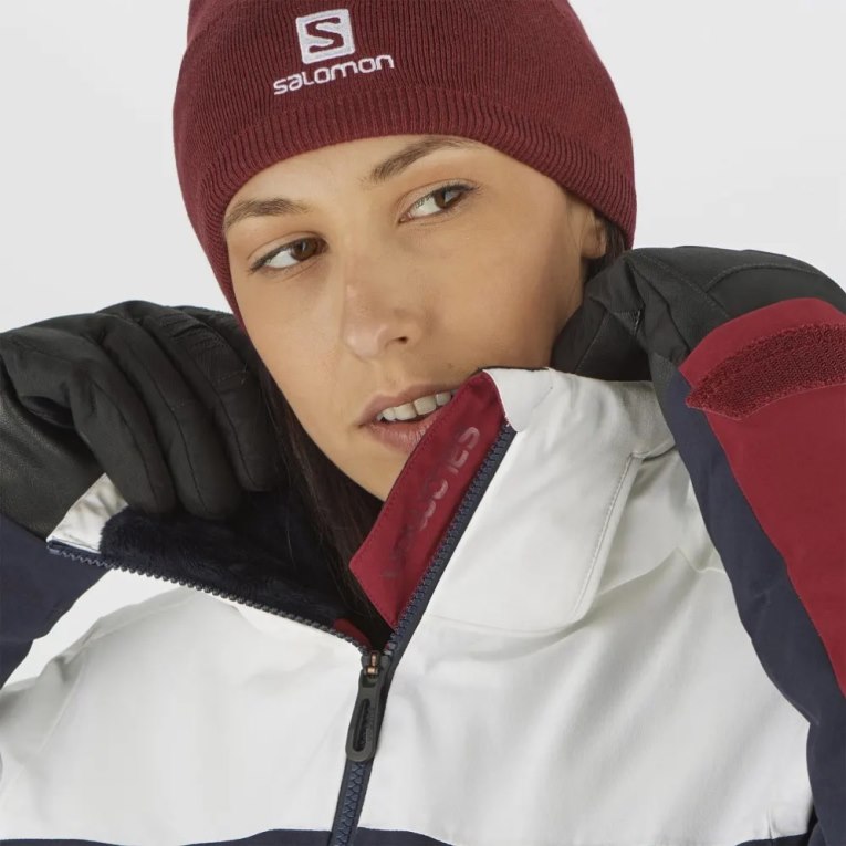 Chaquetas De Esquí Salomon Slalom Insulated Hoodie Mujer Blancos Negros Rojos | MX ILFA980